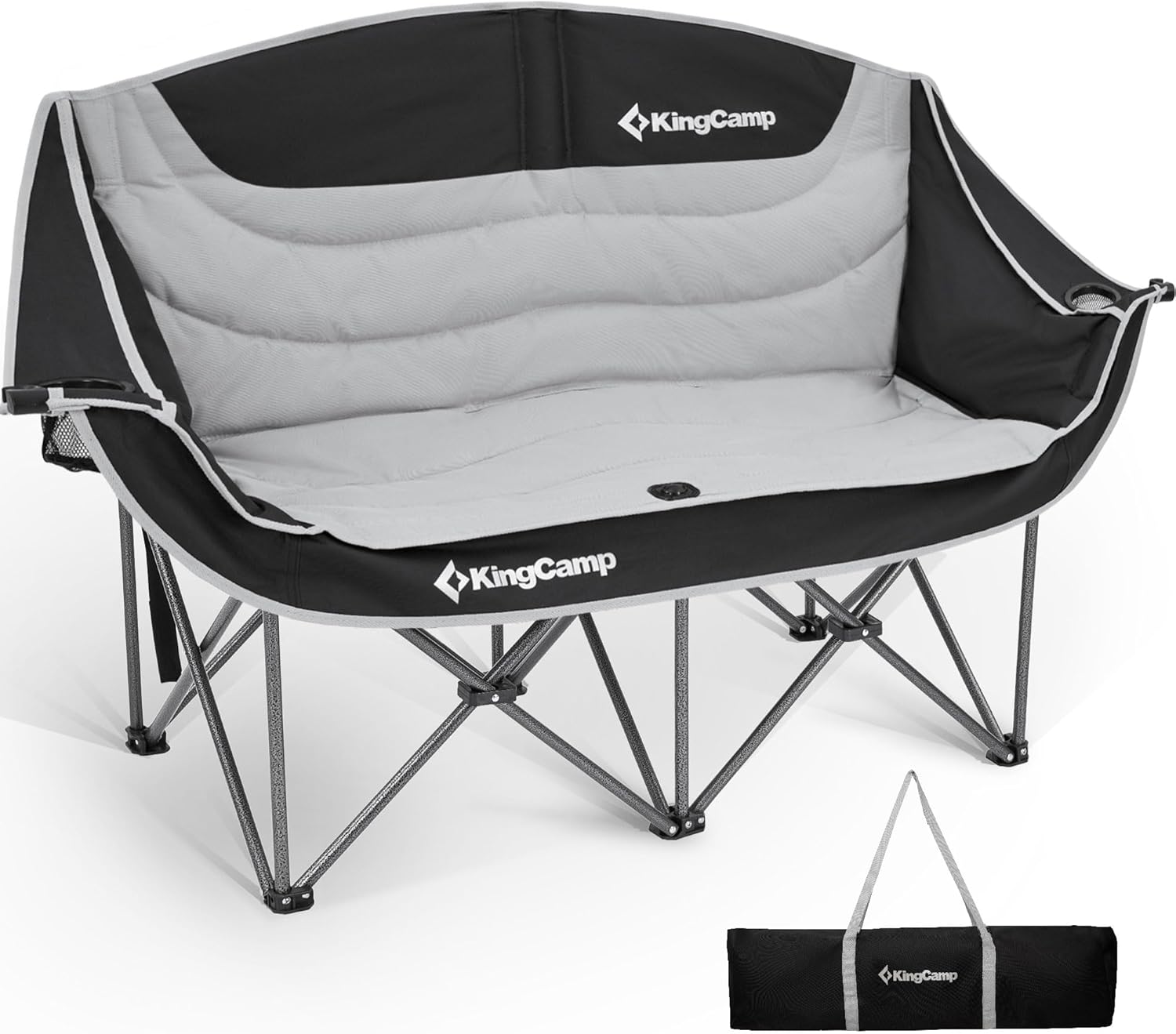 KingCamp Double Camping Chair, Oversized Heavy Duty Loveseat for Adults Portable Folding XL 2 Person Couch Padded Comfortable Two Seat with Cup Holder for Outdoor Lawn Backyard