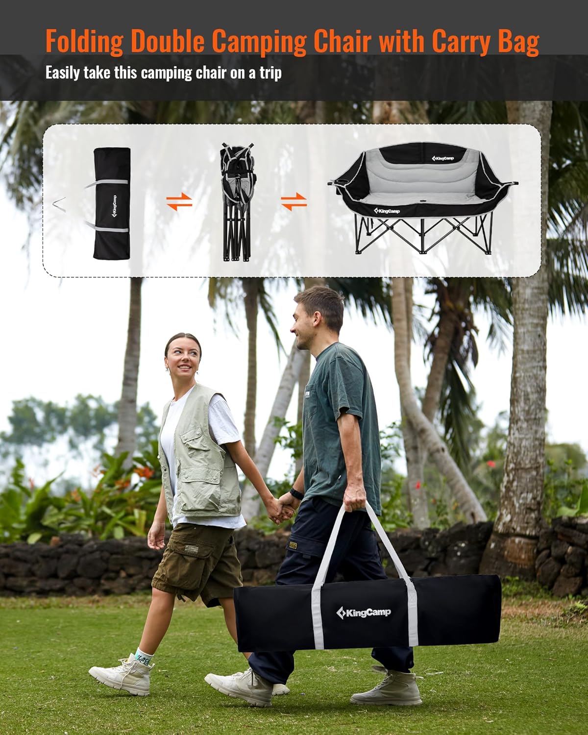 KingCamp Double Camping Chair, Oversized Heavy Duty Loveseat for Adults Portable Folding XL 2 Person Couch Padded Comfortable Two Seat with Cup Holder for Outdoor Lawn Backyard - Image 6