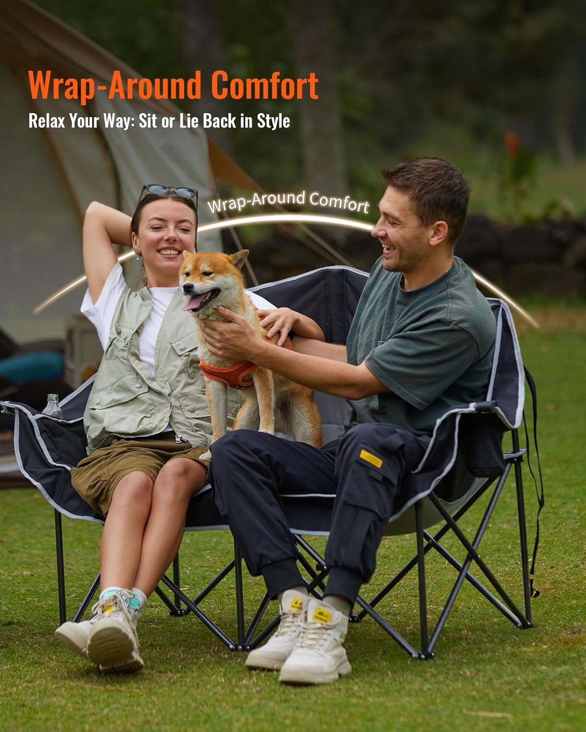 KingCamp Double Camping Chair, Oversized Heavy Duty Loveseat for Adults Portable Folding XL 2 Person Couch Padded Comfortable Two Seat with Cup Holder for Outdoor Lawn Backyard - Image 7